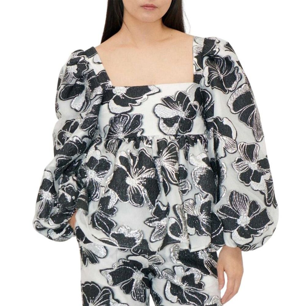Stine Goya Womens/Ladies Square Neck Long-Sleeved Blouse / Light Blue/Black/Gold